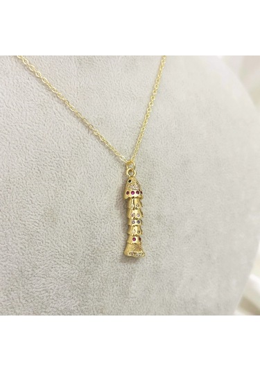 Renkli Taşlı Hareketli Balık Kolye Gold Gold