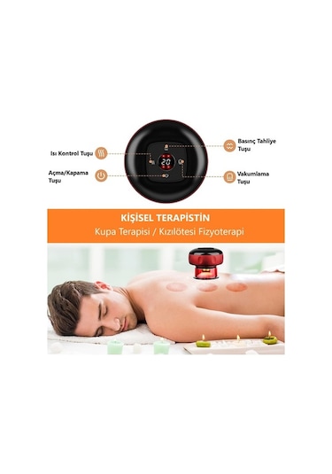 Şarjlı Işık Tedavili Masaj Selülit Ve Yağ Yakma Hacamat Kupası Kırmızı