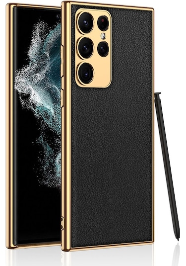 Kilifone - Samsung Uyumlu Galaxy S23 Ultra - Kılıf Deri Görünümlü Elektroplating Kaplama Fizyon Kapak - Siyah
