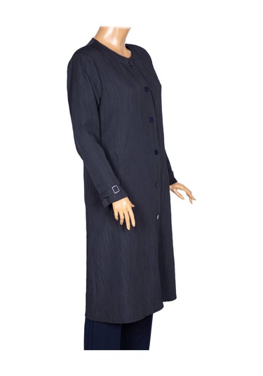 Hesna Kadın Luna Büyük Beden Krinkıl Çıtçıtlı Lacivert Kap Ceket Lacivert