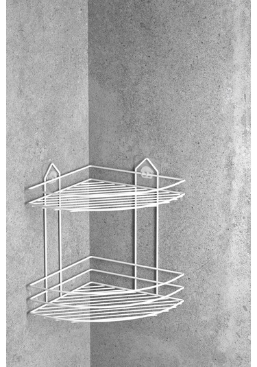 Teknotel Banyo Düzenleyici Şampuanlık Sabunluk 2 Katlı Yapışkanlı Banyo Duş Rafı Beyaz St002 Beyaz