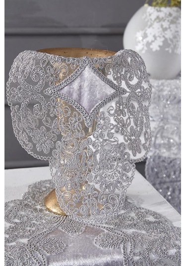 Fransız Güpürlü Kadife Sırma Salon Takımı 5 Parça Gri Gri