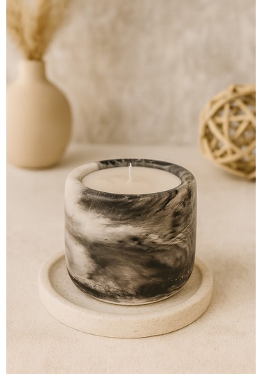 Dekoratif Kokulu Mum Mermer Desenli Gri