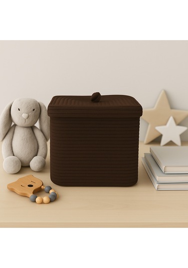 Quadra Dikdörtgen Dört Köşeli Hasır Jüt Sepet 30cm X 30cm Kahverengi