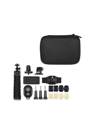 Neevoyu 18'li Spor Kamera Aksesuar Seti: Gopro Hero6/5, Xiaomi Yi Uyumlu - 360 Dönen Mini Top Kafa, Telefon Klipli, Bluetooth Kumanda Ve Sünger Tripod