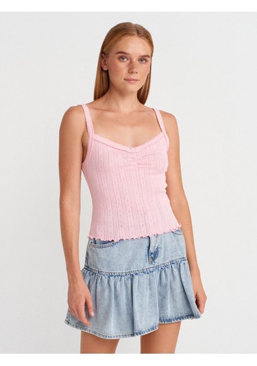 Dilvin 21073 Fiyonk Detaylı Askılı Top-toz Pembe Toz Pembe