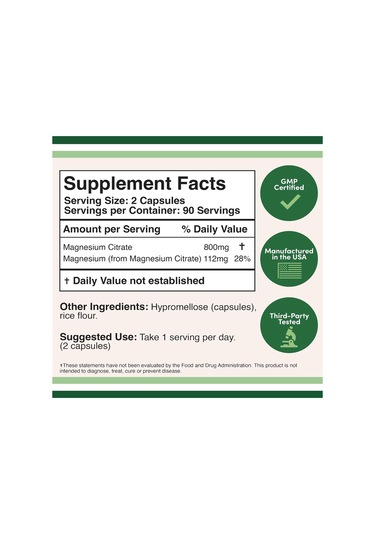 Double Wood Magnesium Citrate Capsules 800mg 180 Capsules Ci...
