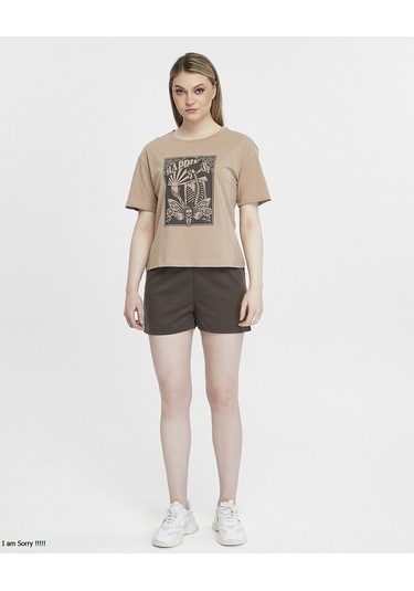 Bella Dossi Pamuklu Kısa Kollu Baskılı Kadın Şortlu Yazlık Pijama Takımı Bej