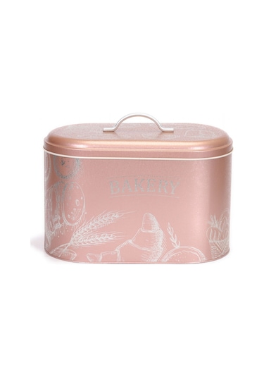 Sn Bakery Rose Gold Desenli Oval Metal Ekmek Kutusu, 10.4 Lt Pembe
