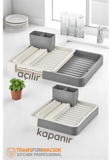 Modacar Açılır-kapanır Bulaşıklık - Bulaşık Durulama Sepeti Tabaklık Bulaşık Kurutmalık Gri