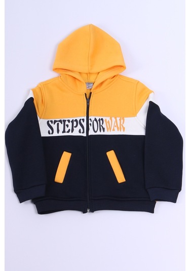 Erkek Çocuk 3 İplik Kolej Ceket Fermuarlı Cepli Desenli E6 Sarı