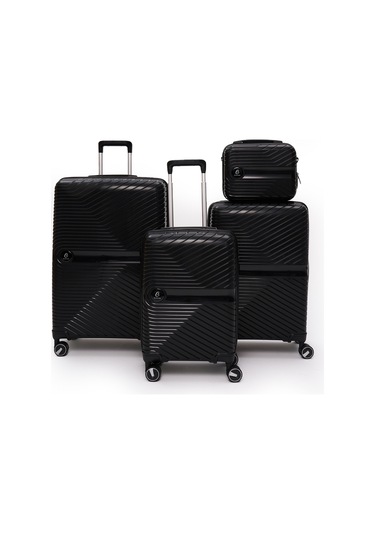 4 Lü Valiz Seti Elatae Exclusive Pro Polipropilen Kırılmaz Büyük - Orta - Kabin Boy Ve Makyaj Siyah 5239