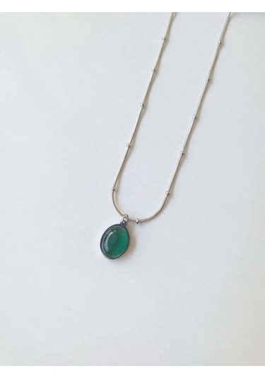 Çelik Silver Yeşil Taşlı Kadın Kolye - Emerald Sevgiliye Hediye