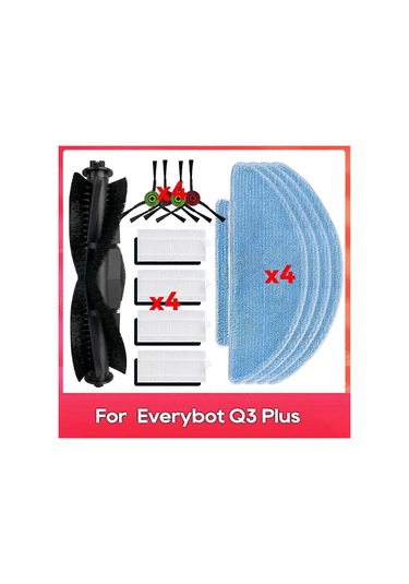 Everybot Q3 / Q3 Plus Robot Süpürge - Ana Yan Fırça, Hepa Filtre, Paspas Bezi Yedek Parçaları - Yongtao