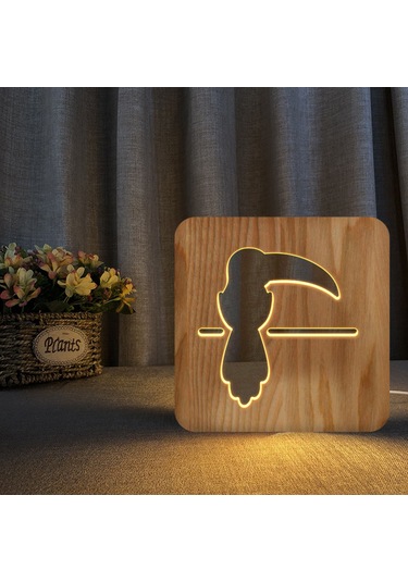 Ahşap Papağan Ampul Gece Lambası, 3d Lamba, Yaratıcı Ahşap Lambalar, Basit Dekoratif Lambalar, 3d Ahşap Oyma Deseni, Masa İçin Led Gece Lambası Çok Renkli