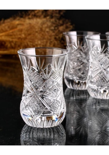 6 Lı Klasik Boy Çay Bardağı Takımı- Göz Dekor Şeffaf
