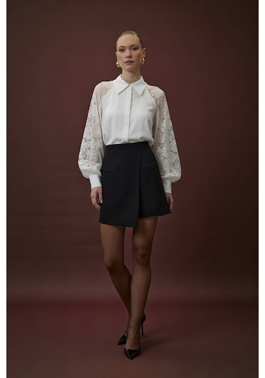 Sateen Talia Şort Etek - Siyah-137063 Siyah