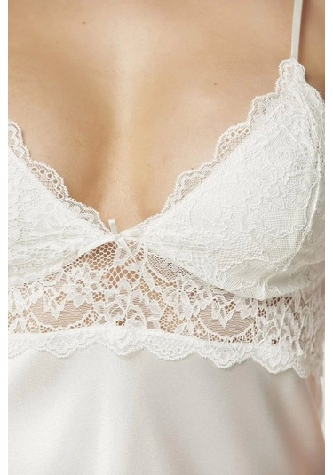 Pierre Cardin Saten Dantelli Gecelik 890 Ekru 001