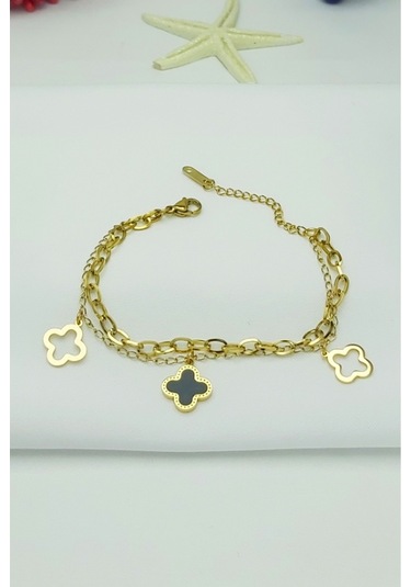 Altın Kaplama Seri Kararmaz Şans Bilekliği Çift Zincir Siya Gold Altın