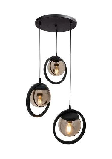 Halka 3 Lu Tepsi. Glop Füme Rengi Camlı Siyah Avize. Salon, Mutfa Siyah