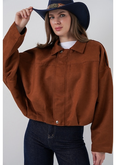 Kadın Oversize Süet Ceket 1055 - Y.kiremit Kiremit