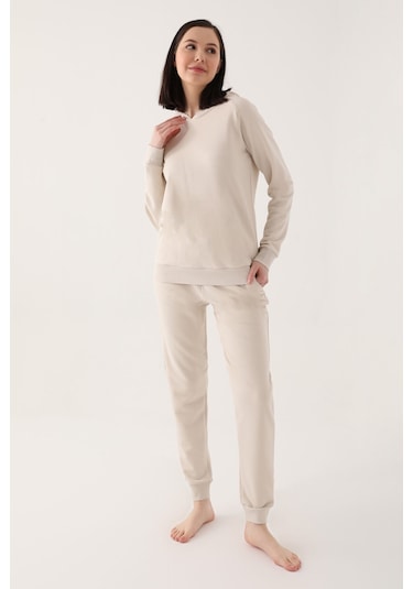 Arnetta Stylish Beyaz Kadın Eşofman Takımı Bej