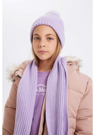 Defacto Kız Çocuk Ponponlu Bere Atkı 2li Takım C7986a824wnpr46 Mor