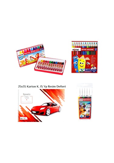 Fatih 3 Lü Boyama Seti Yarım Boy Kuru Boya+ Pastel +Keçeli Kalem+