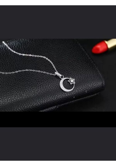 925 Ayar Gümüş Kristal Taşlı Ay Yıldız Kolye