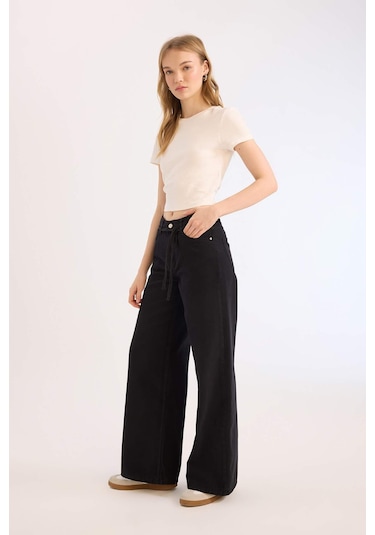 DeFacto Coool Gabardin Pantolon Wide Leg Yüksek Bel Geniş Bol Paça E1794AX25SPBK27 DeFacto Coool Gabardin Pantolon Wide Leg Yüksek Bel Geniş Bol Paça E1794AX25SPBK27