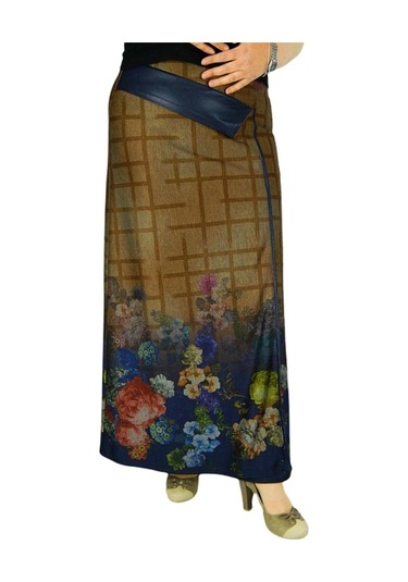 Kadın Uzun Etek Deri Kombinli Bglsz16K206 Kahverengi