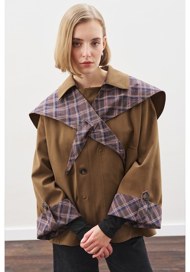 Greta Şal Detaylı Parka Ceket Haki Haki