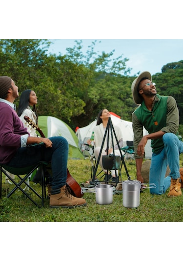 Teltree 2'li Yığmal Kamp Bardak Seti 304 Çelik Kollu Fırça Torbalı, Piknik-fishing-acil Durumlar İçin Taşınabilir Kahve Bardakları Gümüş