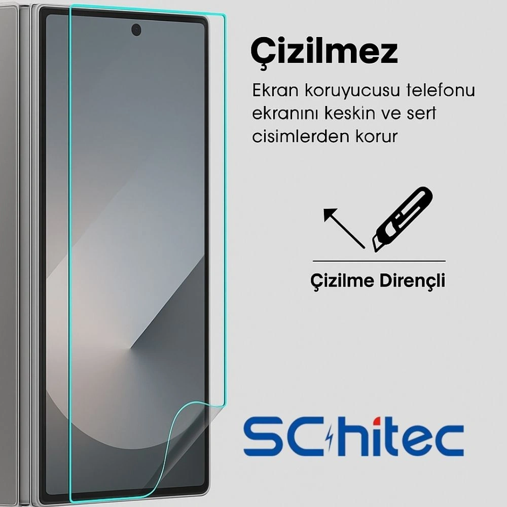 Schitec Samsung Galaxy Z Fold 7 Darbe Emici Premium Hayalet Ön Ekran Koruyucu Poliüretan Film
