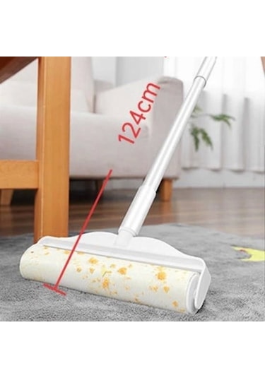 Teleskopik Saplı 24 Cm Yapışkanlı Tüy Rulosu Uzayabilen Hav Tüy Toz Toplayıcı Rulo 2 Yedekli Çok Renkli