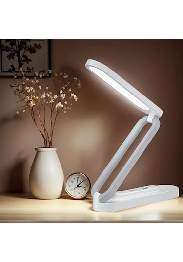 Boatshop1 Beyaz 1pc Katlanabilir Led Masa Lambası 3 Parlaklık Şarj Edilebilir Ayarlanabilir Göz Koruma Okuma Lambası Ev Ofis Seyahat Beyaz