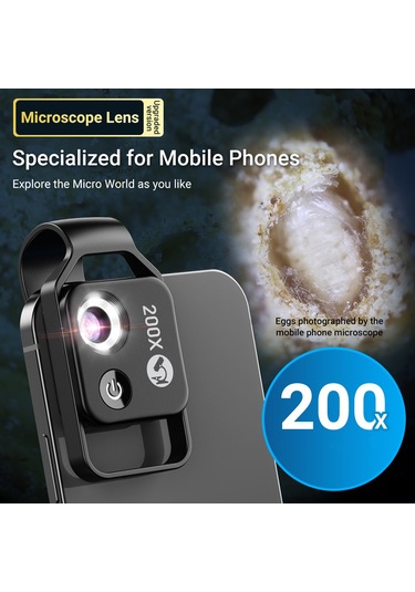 Monyee 200x Büyütme Mobil Mikroskop, 6 Led Işık Ve 2 Seviye Parlaklık Ayarı, Usb Şarjlı, Android/ios Uyumlu, Bilim Deneyleri Ve Eğitim İçin Taşınabilir Araç Siyah