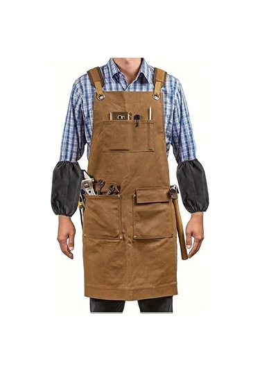 Dashanshop Mavi Dayanıklı Mumlu Bez İş Önlüğü Çok Cepli Ayarlanabilir Askı Mavi