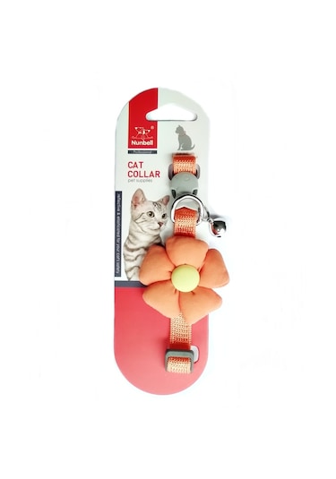 Nunbell Çıngıraklı Çiçekli Kedi Boyun Tasması 23-35 Cm Turuncu