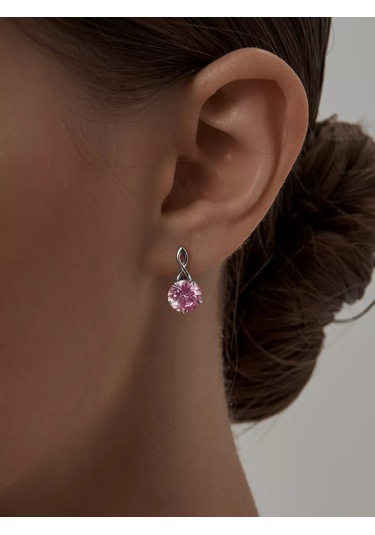 Asj Büyük Taşlı 925 Ayar Gümüş Küpeler 238437692 Pembe