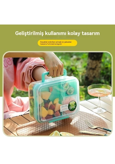Mengtuo Mikrodalga Fırın Özel Izgara Taşınabilir Çift Katmanlı Öğle Yemeği Kutusu Yeşil 1250ml