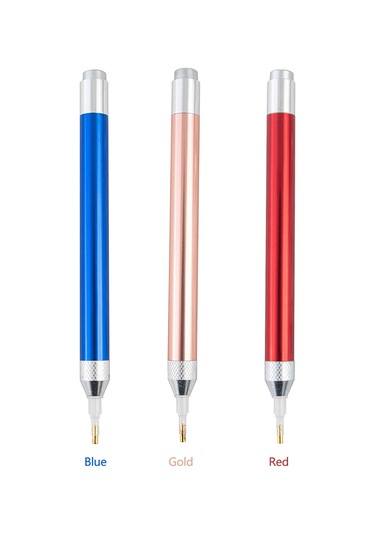 Neevoyu Işıklı Büyük Görünümlü El Kalemi Seti - 4 Farklı Uç 1,3,6,9 Delik - Pırlanta Boyama İçin Verimlilik Artırıcı - Kırmızı Pil Dahil Değil Kırmızı