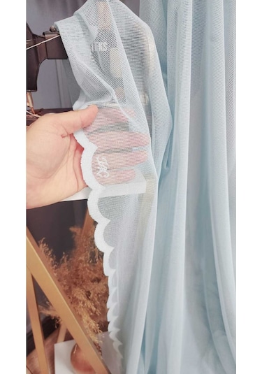 Tül Perde Amerikan Pile Pırıltı Sade Modern Yeni Dikim Tül Perde Mavi