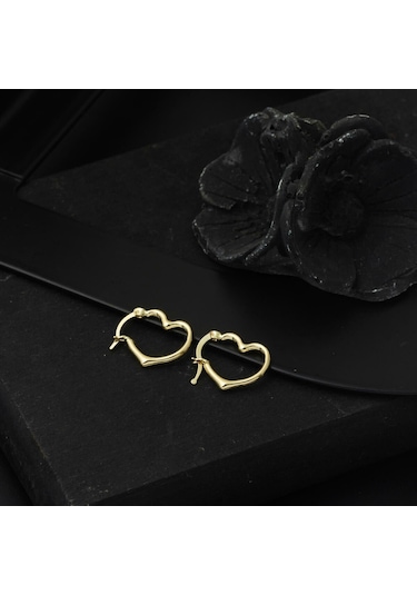 Orta Boy 14 Ayar Altın Kalp Halka Küpe Kpdls14k30255