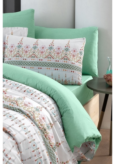 Mystory Home  Lastikli Çarşaflı Çift Kişilik Nevresim Takımı Estilla Yeşil