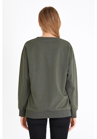 Comeor Kadın Haki Basic Bisiklet Yaka Regular Fit Rahat Sweatshirt 001
