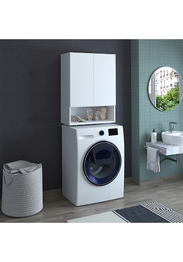 Banos Cu3 Çok Amaçlı Çamaşır Makinesi Üst Banyo Dolabı - Beyaz