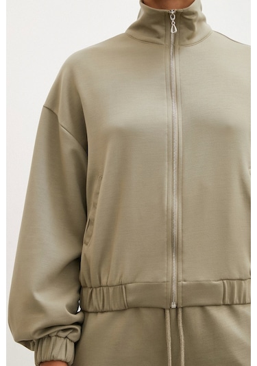 Never More Fermuarlı Sweatshirt Çağla Çağla Yeşili