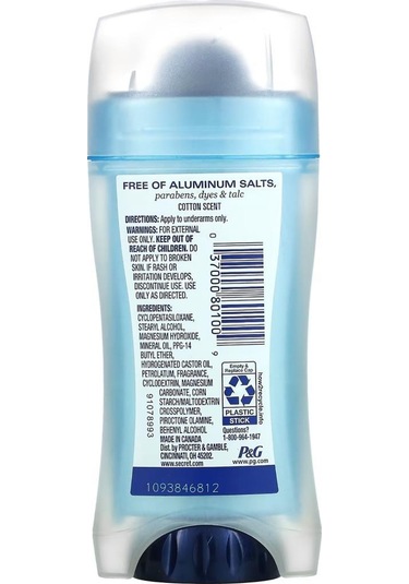 Secret Aluminum Free Cotton Koltuk Altı Deodorant Stick 68 G