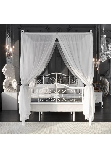 Reyo Pero Sultan Tek Kişilik Başlıklı Metal Beyaz Karyola Cibin